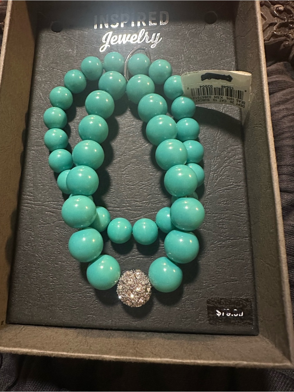 Inspired Hearts Turquoise Beaded Necklace with Crystal Accent